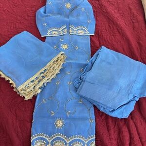 Ethnic Indian Wear Blue and Gold Kurta Set